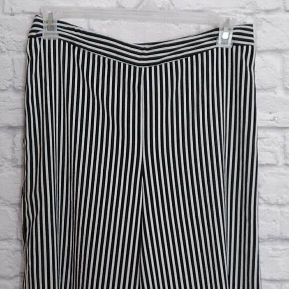 Cynthia Rowley Striped Wide Leg Crop Culotte Pants Black White Size 10 - Picture 2 of 8